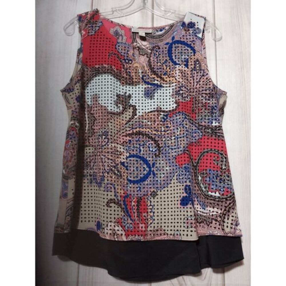 Dana Buchman Womens Paisley Polka Dot Sleeveless Blouse Black Hem Size M